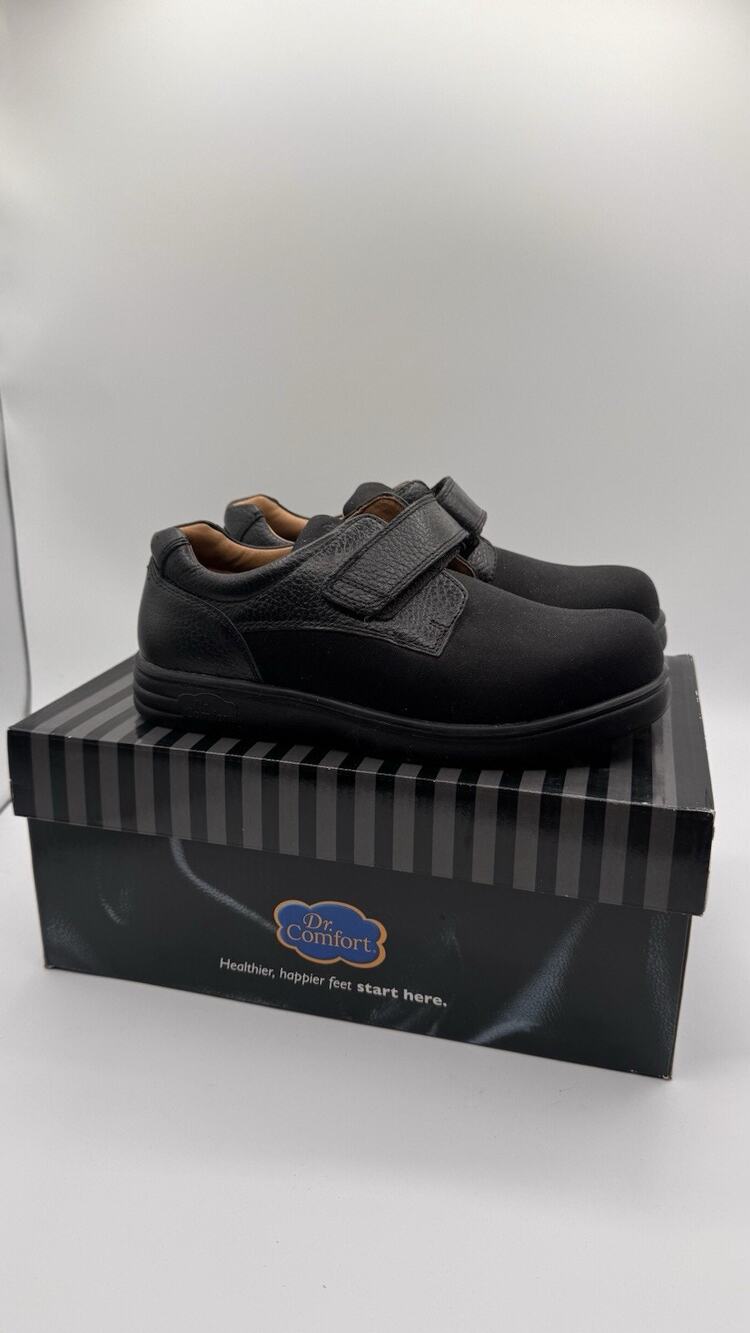 Dr Comfort Annie X Shoes Womens 7 XW Casual Comfort Strap Sneakers Black Leather